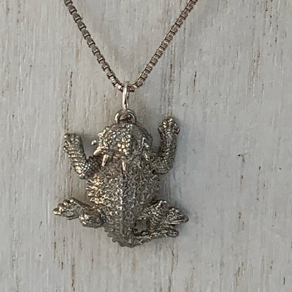 Sterling Silver Horned Toad Lizard Pendant Necklace 925 Italy Box Chain - Picture 10 of 10